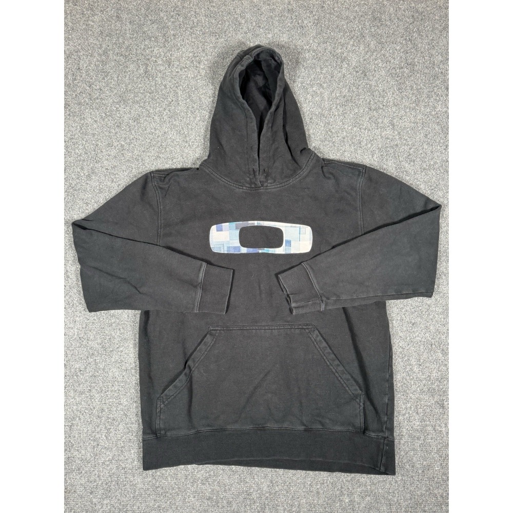 Vintage Oakley Big Tile Logo Hoodie Mens Medium Black Center Logo Sweatshirt Y2K